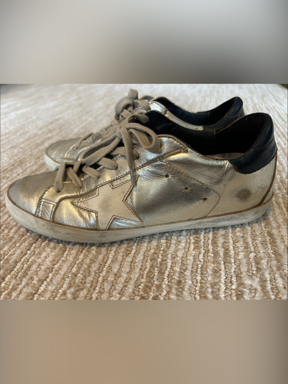 Golden Goose-Metallic Silver Star Low-Top Sneakers, size 37
